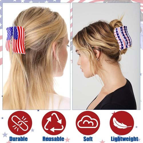 3Pcs American Flag Shaped Claw Clips USA Patriotic 4th Of July Design Hair Accessories Red White And Blue Hair Clips For Independence Day Veterans' Day -Give A Family Hair Clip As A Gift - Image 5