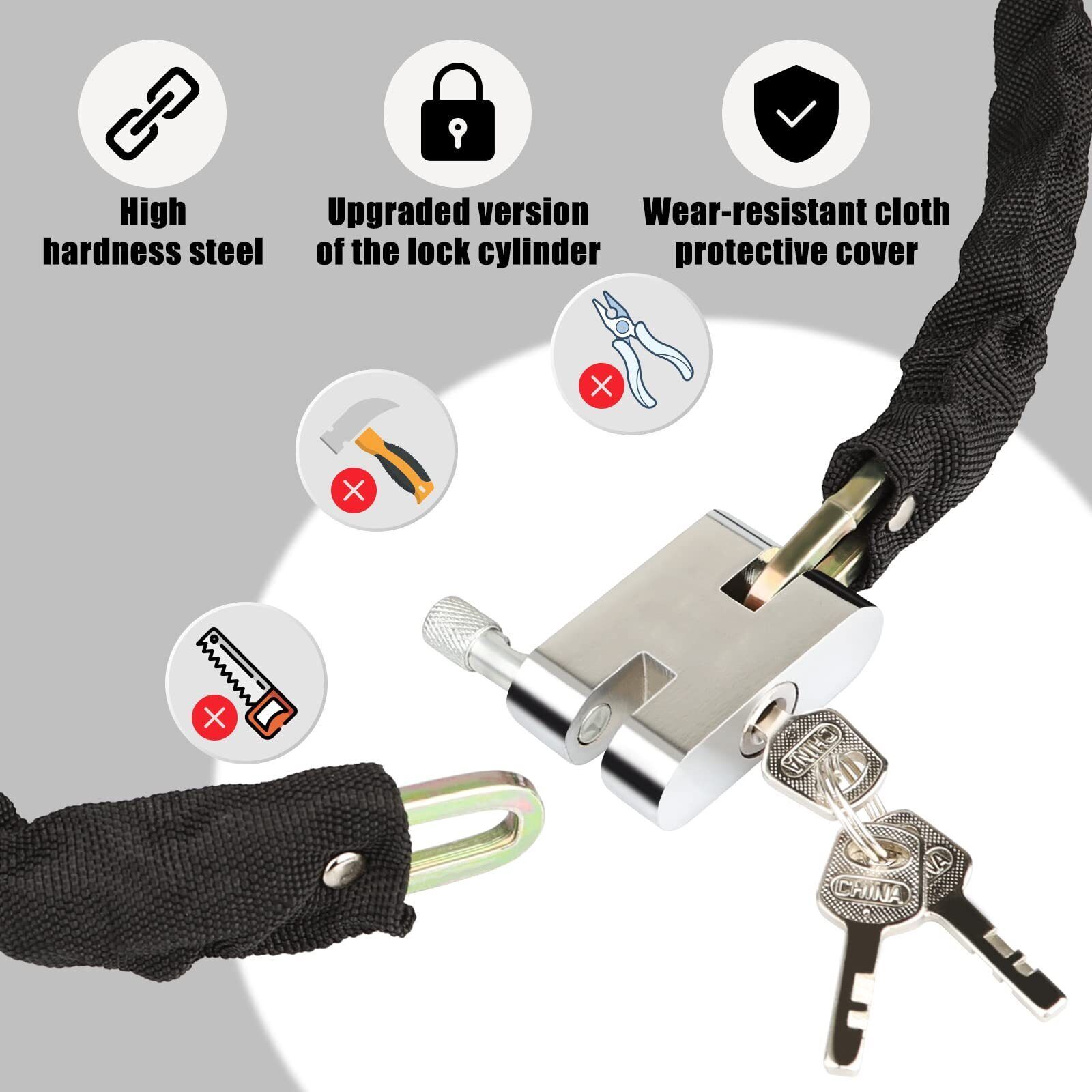 80CM Heavy Duty Steel Strong Motorcycle Bike Outdoor Safety Chain And Padlock Lock UK - Image 9