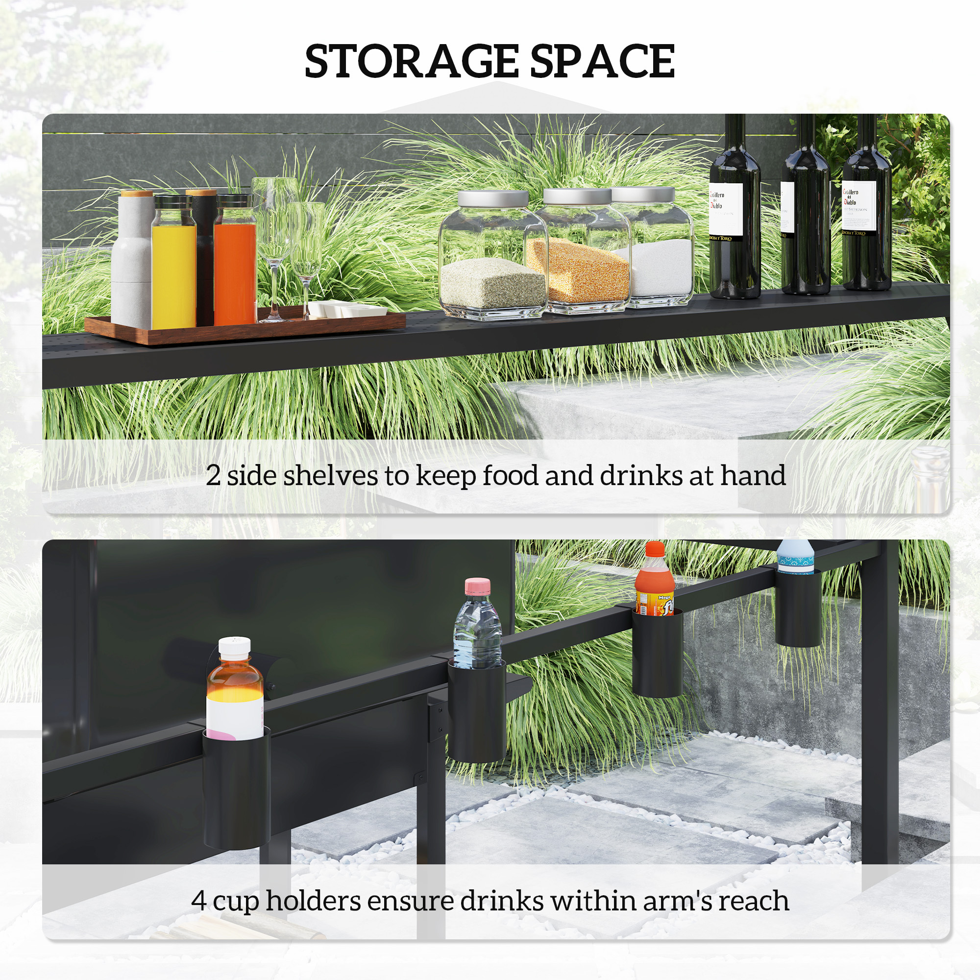 8 X 5ft Hardtop Grill Gazebo With Double Metal Roof, 2 Side Shelves And 4 Cup Holders For Patio Backyard Lawn Deck - Image 5