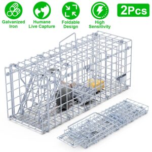 2Pcs Foldable Rat Trap Cage Humane Live Rodent Trap Cage Galvanized Iron Mice Mouse Control Bait Catch With Detachable L Shaped Rod For Kitchen Garden Warehouse