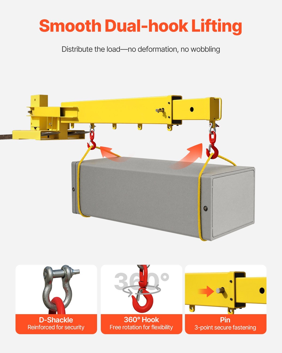 Forklift Jib Boom Crane, 6000lbs Capacity, Manual Telescoping Boom Extends Up To 56.1 Inches, Forklift Mobile Crane With 2 Hooks, Adjustable Forklift Crane Attachment For Warehouse, Factories - Image 4