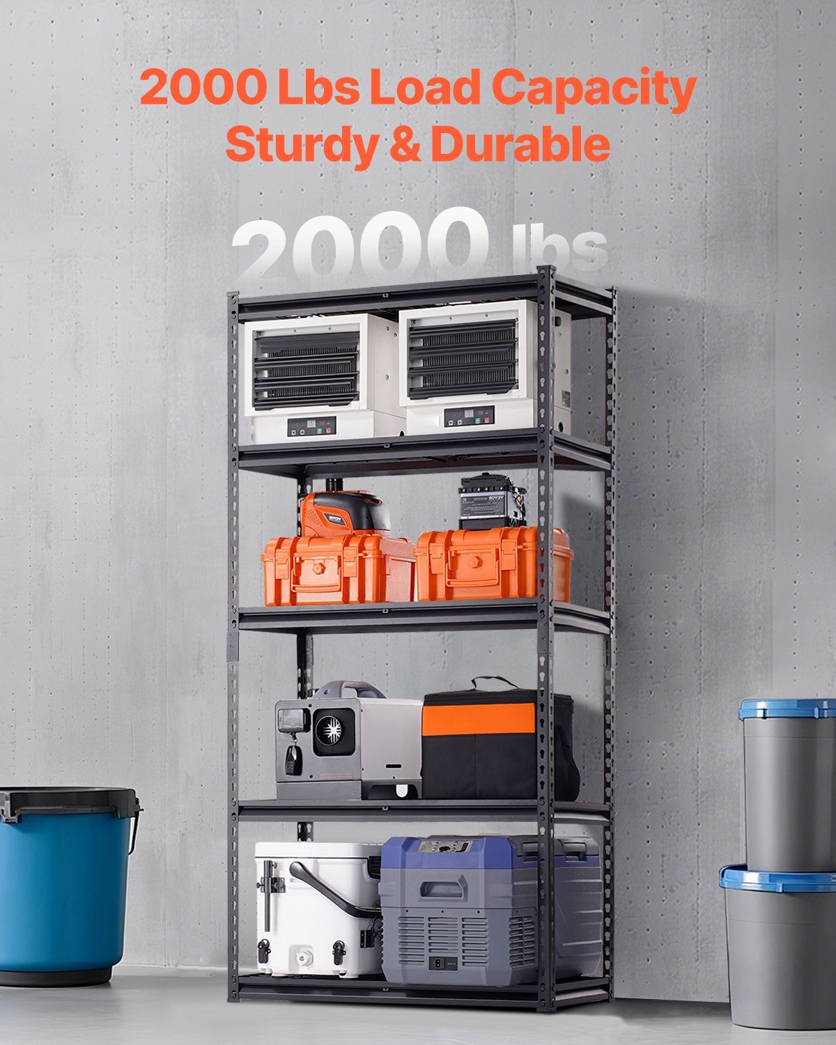 Storage Shelves, 2000 Lbs, 5 Tier Heavy Duty Garage Shelving, 16" D X 36" W X 72" H Adjustable Metal Shelves For Industrial Shelving Unit Utility Shelf, For Kitchen, Warehouse, Basement, Black - Image 2