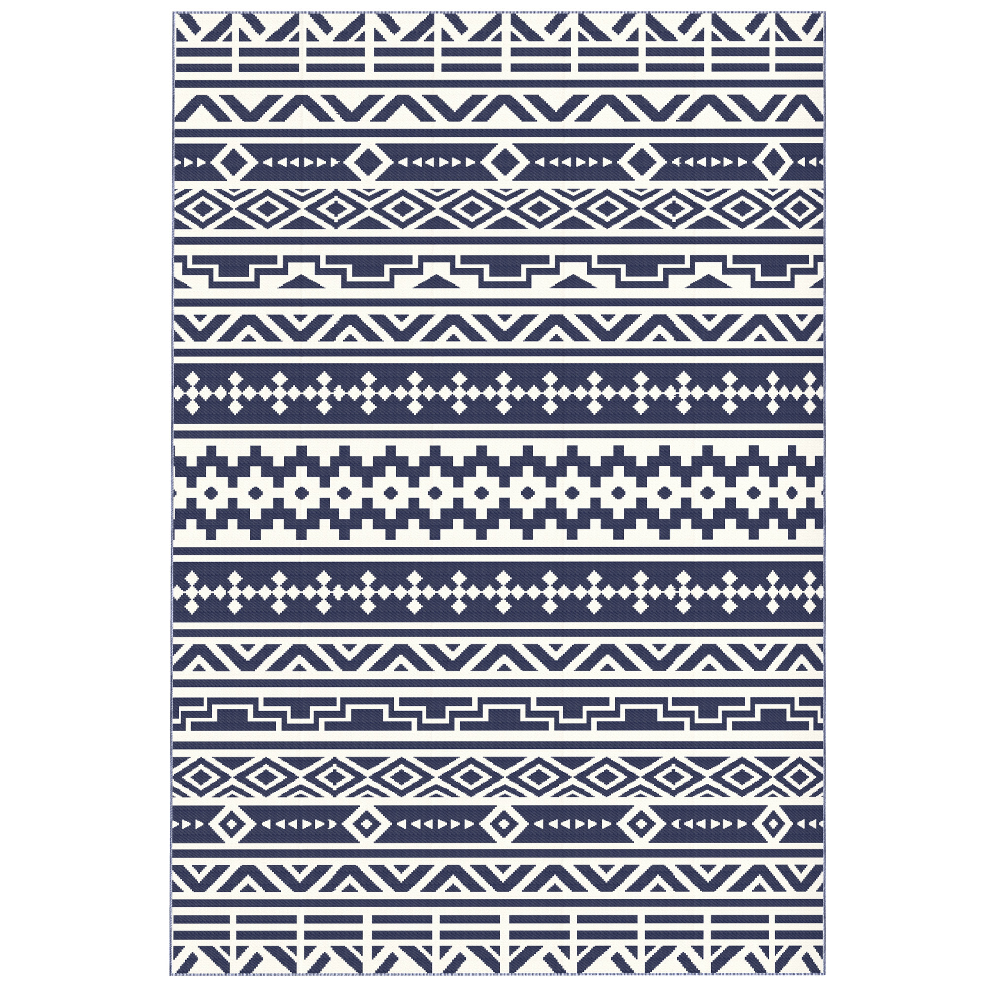Reversible Outdoor Rug, Waterproof Plastic Straw With Carry Bag, 6 X 9, Blue White Geometric - Image 4