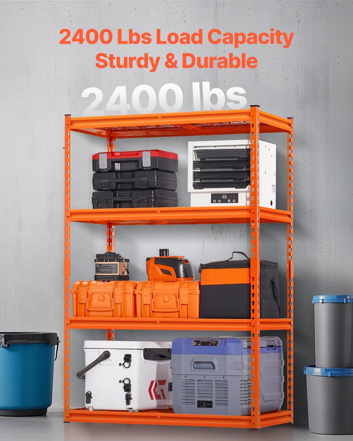 Storage Shelves, 2400 Lbs, 4 Tier Heavy Duty Garage Shelving, 20" D X 40" W X 60" H Adjustable Metal Shelves For Industrial Shelving Unit Utility Shelf, For Kitchen, Warehouse, Basement, Orange - Image 3