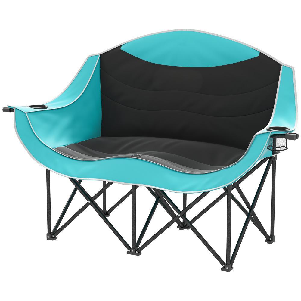 Padded Folding Camp Chair For Adults, Double Camping Chair With Armrests, Cup Holders, Carry Bag For Outdoor, Green - Image 5
