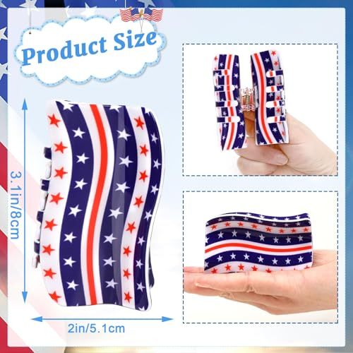 3Pcs American Flag Shaped Claw Clips USA Patriotic 4th Of July Design Hair Accessories Red White And Blue Hair Clips For Independence Day Veterans' Day -Give A Family Hair Clip As A Gift - Image 2