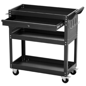 4-Tier Tool Cart With Wheels, 350 Lbs Load Capacity, Rolling Work Cart With Drawer & Pegboard, Mechanic Tool Storage Organizer With Locking System For Garage, Warehouse And Repair Shop, Black