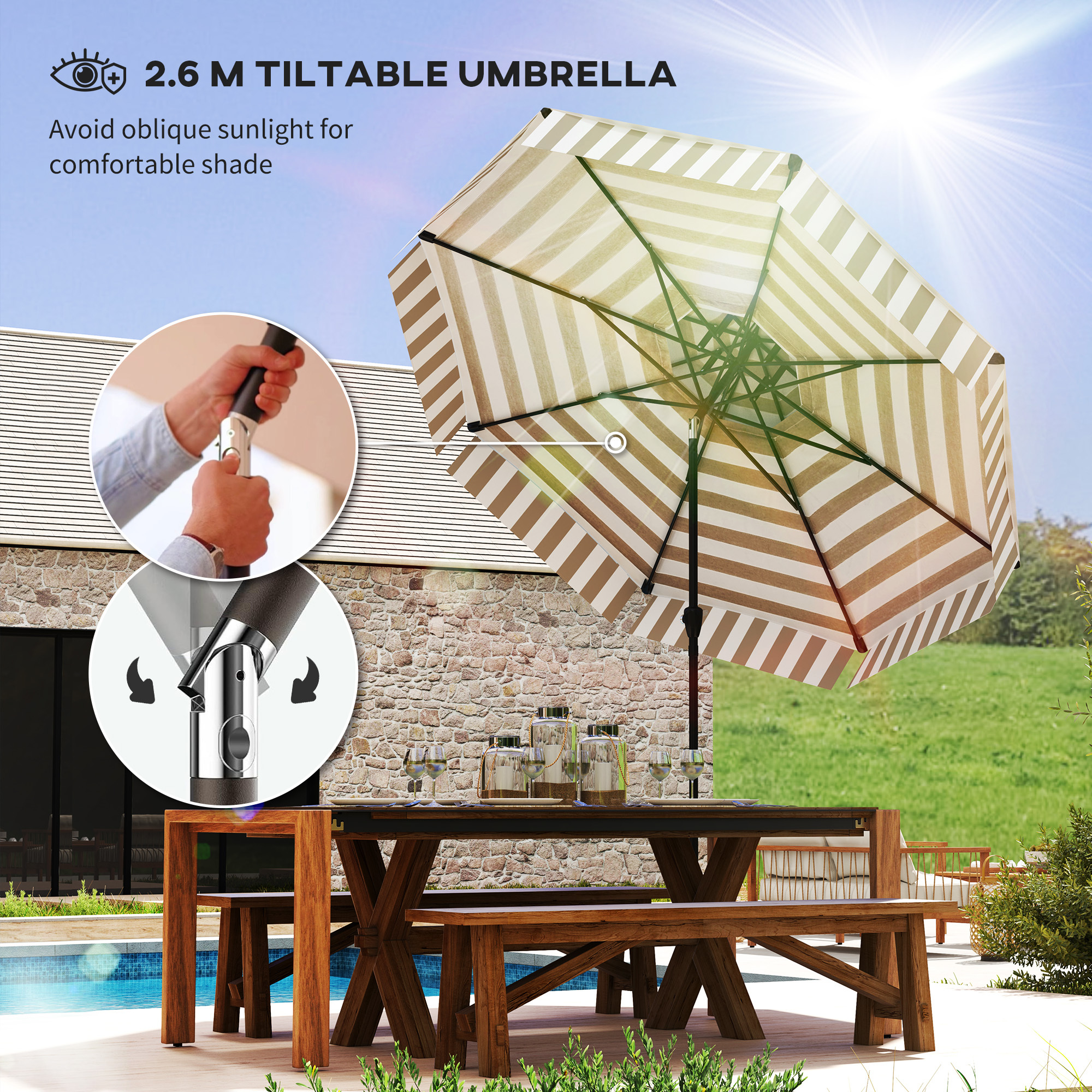 8.6FT Patio Umbrella, Outdoor Market Umbrella, 2-Tier Vented Patio Table Umbrella With Crank 8 Ribs, Tiltable Porch Umbrella For Garden Deck Poolside, Light Gray - Image 2