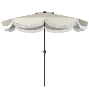 9FT Patio Umbrella,  Outdoor Market Umbrella With Crank, 8 Ribs, Push Button Tilt, Vented Patio Table Umbrella For Deck Backyard Lawn, Light Gray