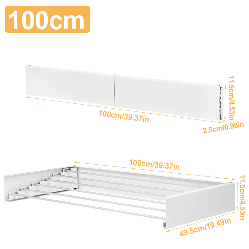 Wall Mounted 80 1 0 0cm Airer Towel Drying Rack Extendable Fold Clothes Dryer UK - Image 5