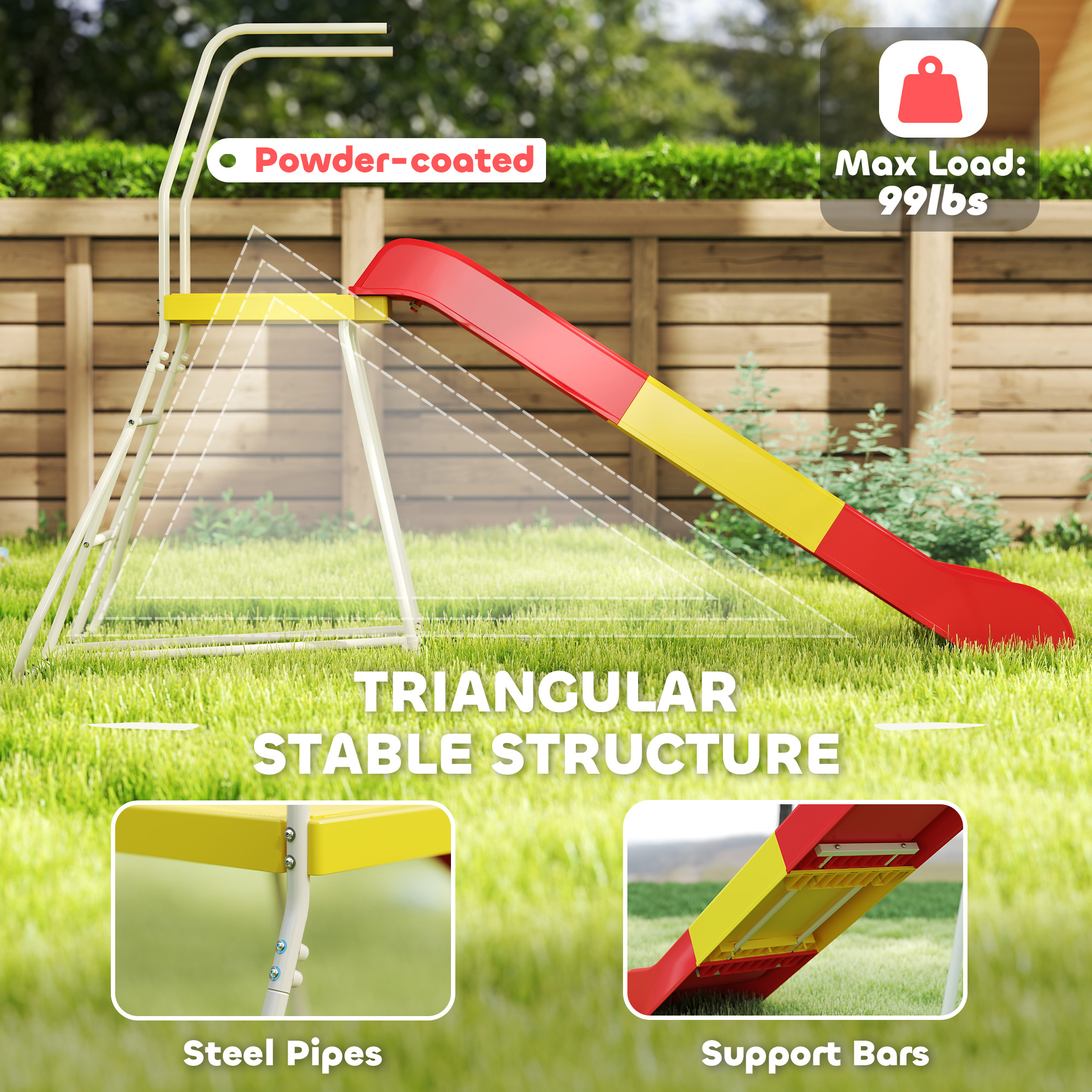 6ft Slide For Kids, Metal Freestanding Playground Equipment With Climbing Ladder, For Backyard, Outdoor, Indoor, Red - Image 3