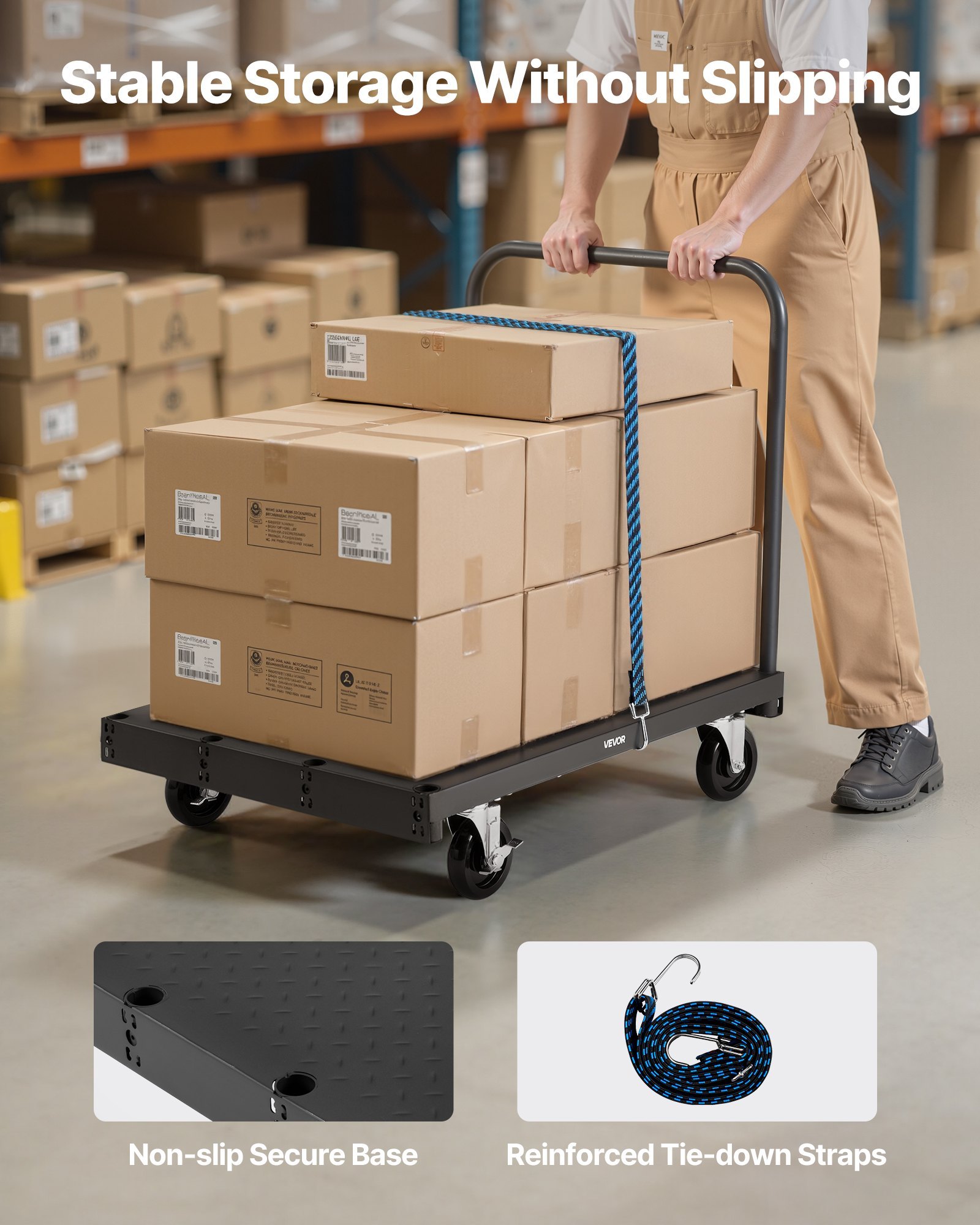 Drywall Cart Dolly, 1800 Lbs Load Capacity, 2-in-1 Steel Panel Truck Cart With 5 Inch Swivel Casters, 36 X 24 Inch Platform Truck With 3 Side Handrails For Factory, Warehouse, Garage, Black - Image 2