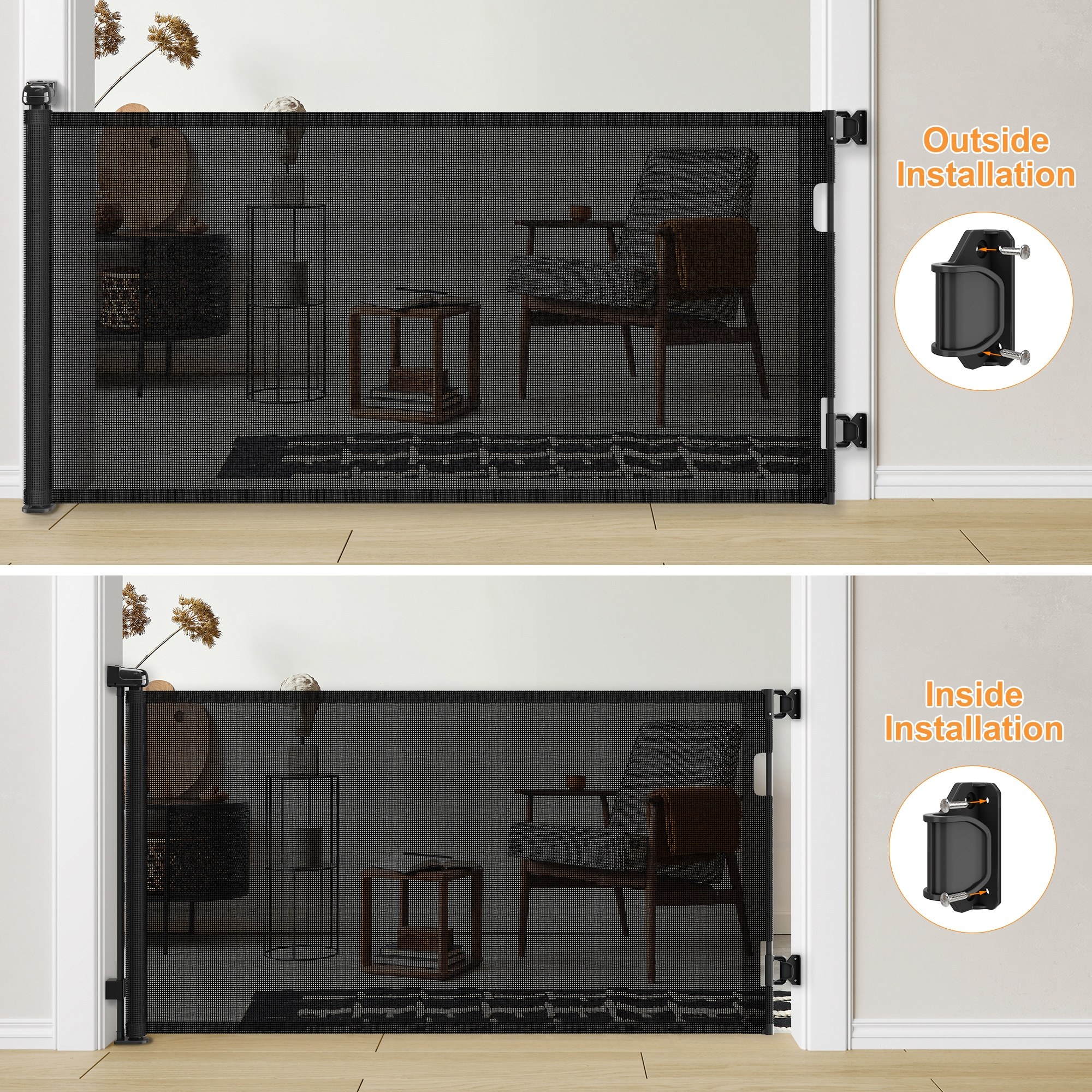 Retractable Baby Gate, Mesh Dog Gate For Doorways, Extends Up To 76 Wide, 33 Tall Child Safety Gate For Doorways, Indoor & Outdoors, Stairs, Hallways, Black Non-EBAY Certified Warehouse - Image 3