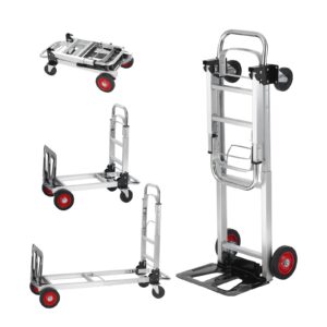 Aluminum Folding Hand Truck, 2 In 1 Design 400 Lbs Capacity, Heavy Duty Industrial Collapsible Cart, Dolly Cart With Rubber Wheels For Transport And Moving In Warehouse, Supermarket, Garden