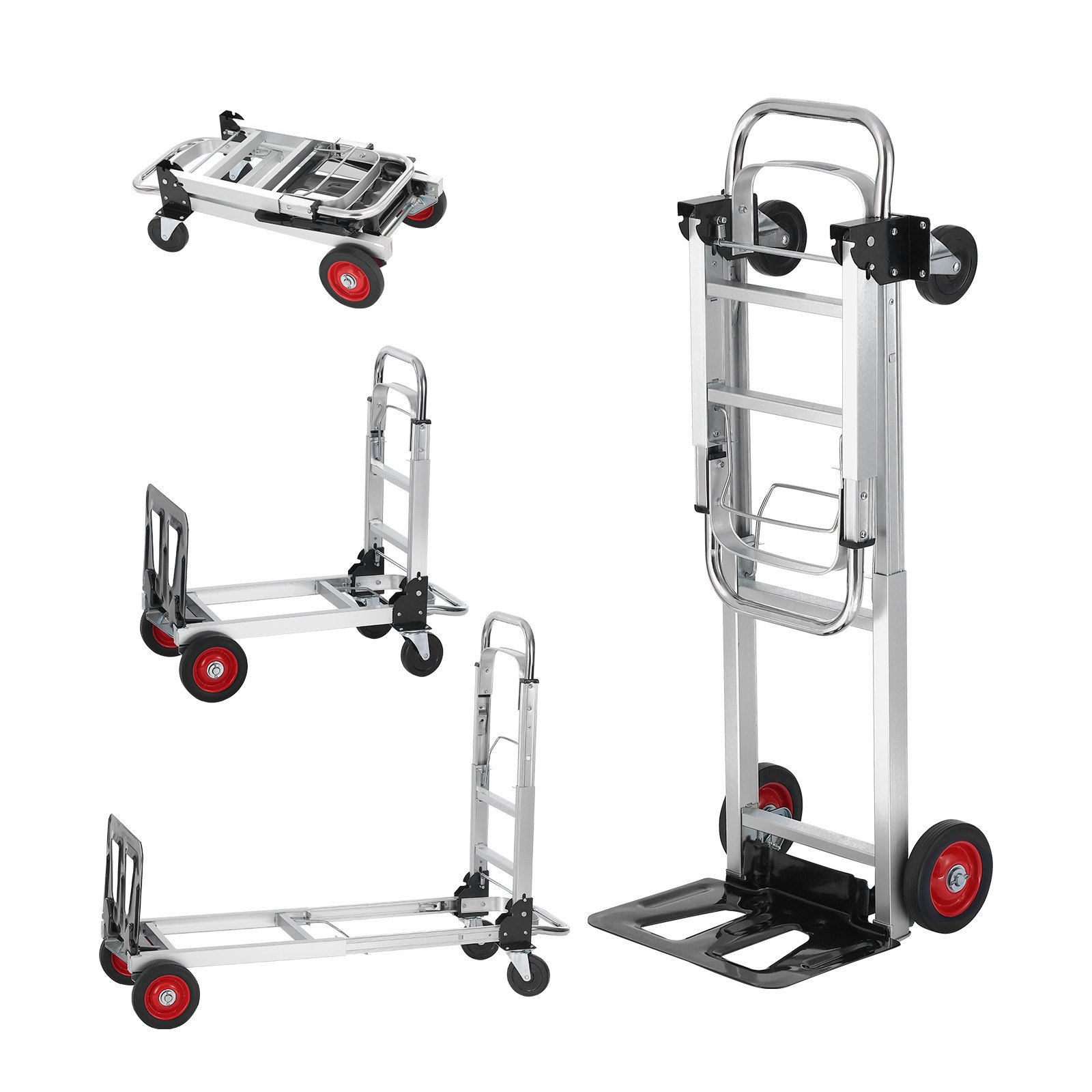 Aluminum Folding Hand Truck, 2 In 1 Design 400 Lbs Capacity, Heavy Duty Industrial Collapsible Cart, Dolly Cart With Rubber Wheels For Transport And Moving In Warehouse, Supermarket, Garden