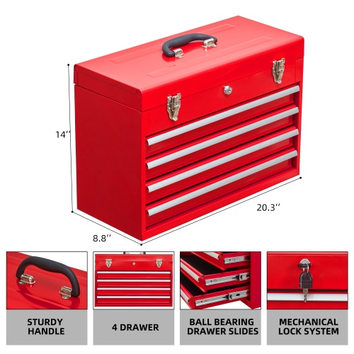 Metal Tool Box With 4 Drawers Portable Steel Tool Chest With Metal Cylinder Lock And Latch Closure, Liner, Powder Coating, Suitable For Garage, Warehouse And Outdoor Repair Job-Black - Image 3