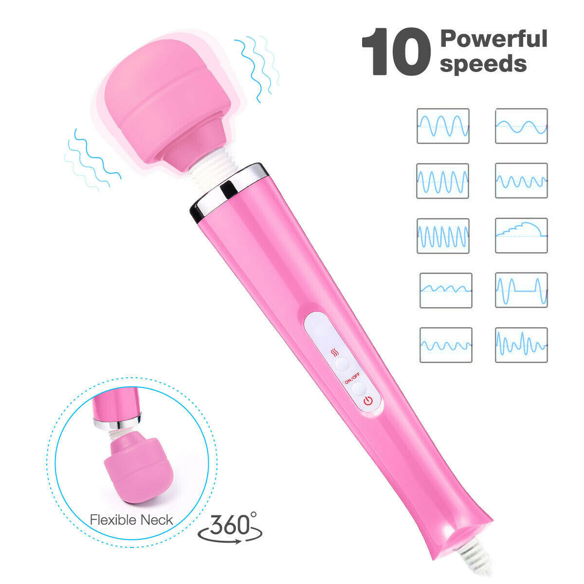 20 Speed Magic Massager Wand Full Body Pain Powerful Waterproof 10 Vibration Mode Massage Vibration UK Plug - Image 3