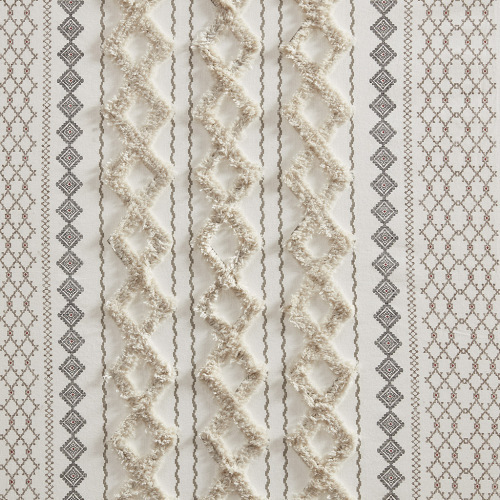 Cotton Printed Curtain Panel With Chenille Stripe And Lining Ivory 50x84 - Image 5