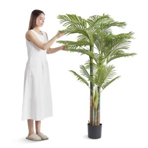 Artificial Gold Cane Palm Tree, 6.5 FT Tall Faux Plant, PE Material & Anti-Tip Tilt Protection Low-Maintenance Plant, Lifelike Green Fake Tree For Home Office Warehouse Decor Indoor Outdoor