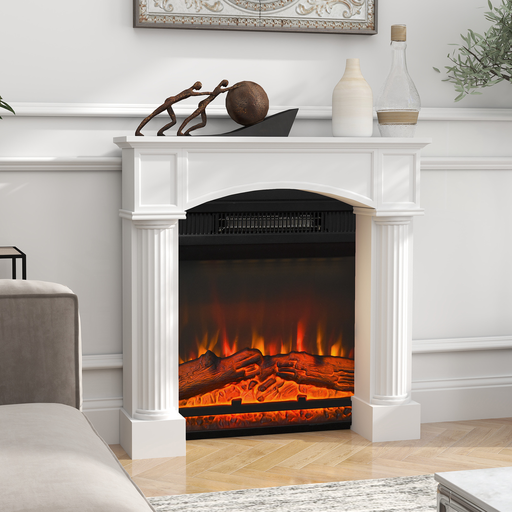 Modern Fireplace Mantel, Freestanding Fireplace Surround For Electric Fireplaces, 43.3 W X 39.8 H, White - Image 5