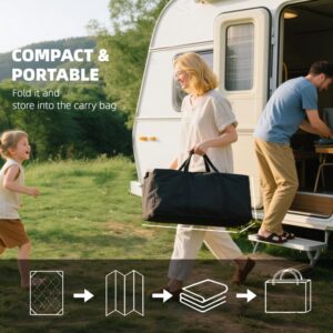 Reversible Outdoor Rug, Waterproof Plastic Straw With Carry Bag, 9 X 18, Black & Gray Geometric Wall