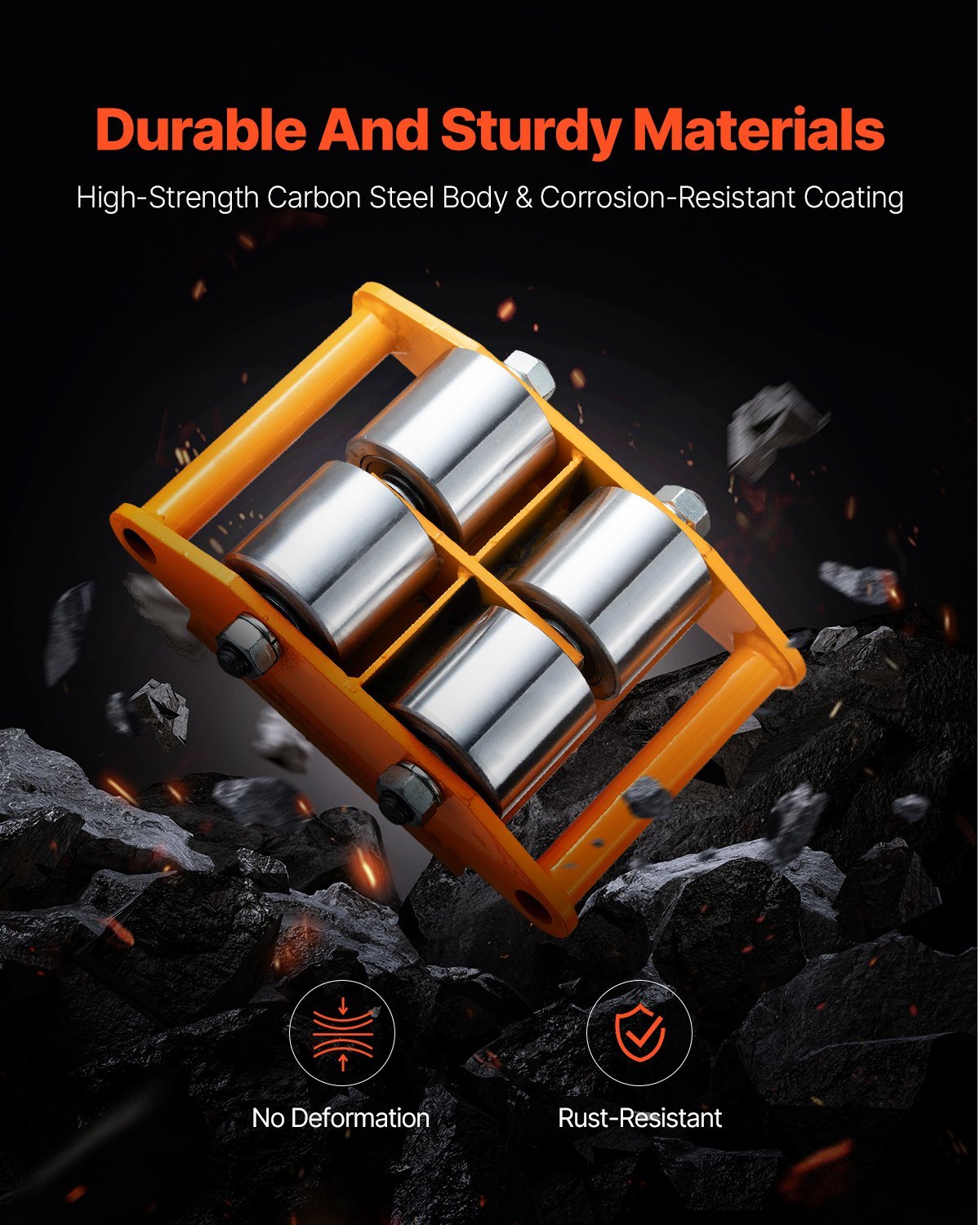 4PCS Machinery Skate Dolly, 11999.8 Kg Industrial Machinery Mover, Heavy Duty Carbon Steel Machinery Moving Skate & 4 Carbon Steel Wheels And 360° Rotation Non-Slip Cap For Warehouse, Factory - Image 5