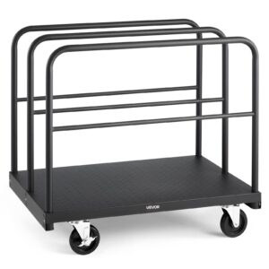 Drywall Cart Dolly, 1800 Lbs Load Capacity, 2-in-1 Steel Panel Truck Cart With 5 Inch Swivel Casters, 36 X 24 Inch Platform Truck With 4 Side Handrails For Factory, Warehouse, Garage, Black
