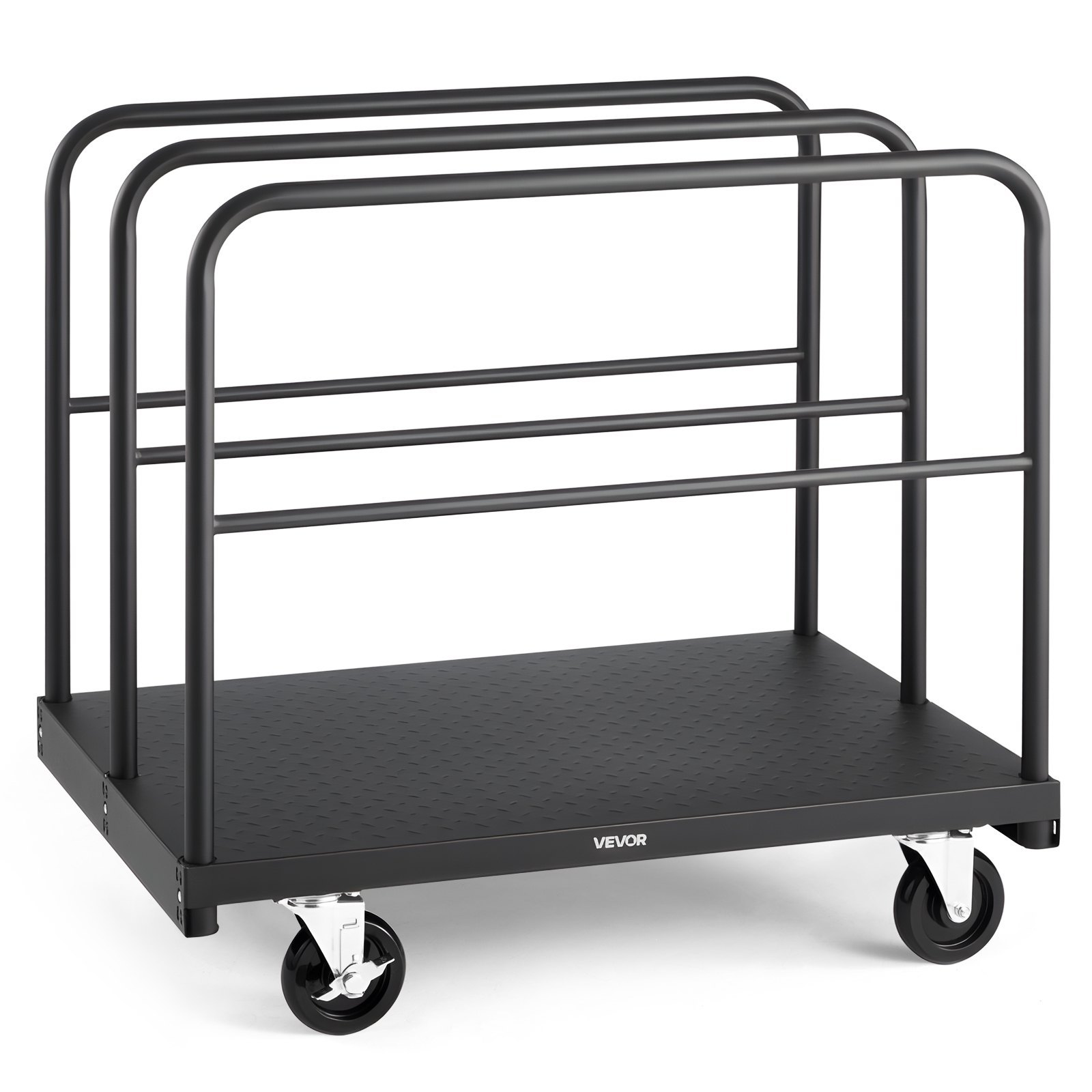 Drywall Cart Dolly, 1800 Lbs Load Capacity, 2-in-1 Steel Panel Truck Cart With 5 Inch Swivel Casters, 36 X 24 Inch Platform Truck With 4 Side Handrails For Factory, Warehouse, Garage, Black