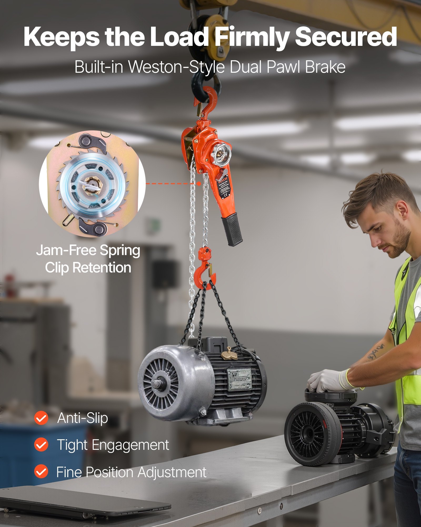 Manual Lever Chain Hoist, 3/4T 1650LBS Capacity Heavy Duty Come Along, 10FT Lift G80 Alloy Steel Chain With Dual Pawl Mechanical Brake,360°Rotating Hooks, For Warehouse Construction Garage - Image 5