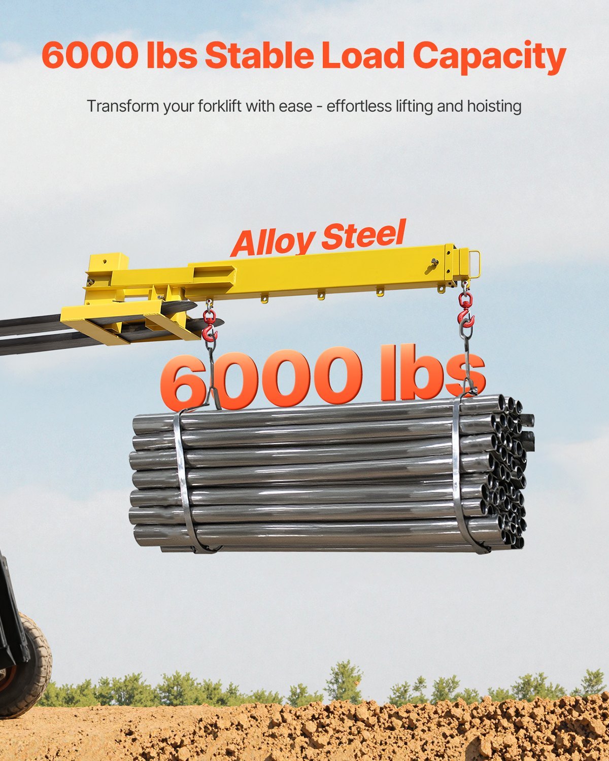 Forklift Jib Boom Crane, 6000lbs Capacity, Manual Telescoping Boom Extends Up To 56.1 Inches, Forklift Mobile Crane With 2 Hooks, Adjustable Forklift Crane Attachment For Warehouse, Factories - Image 2