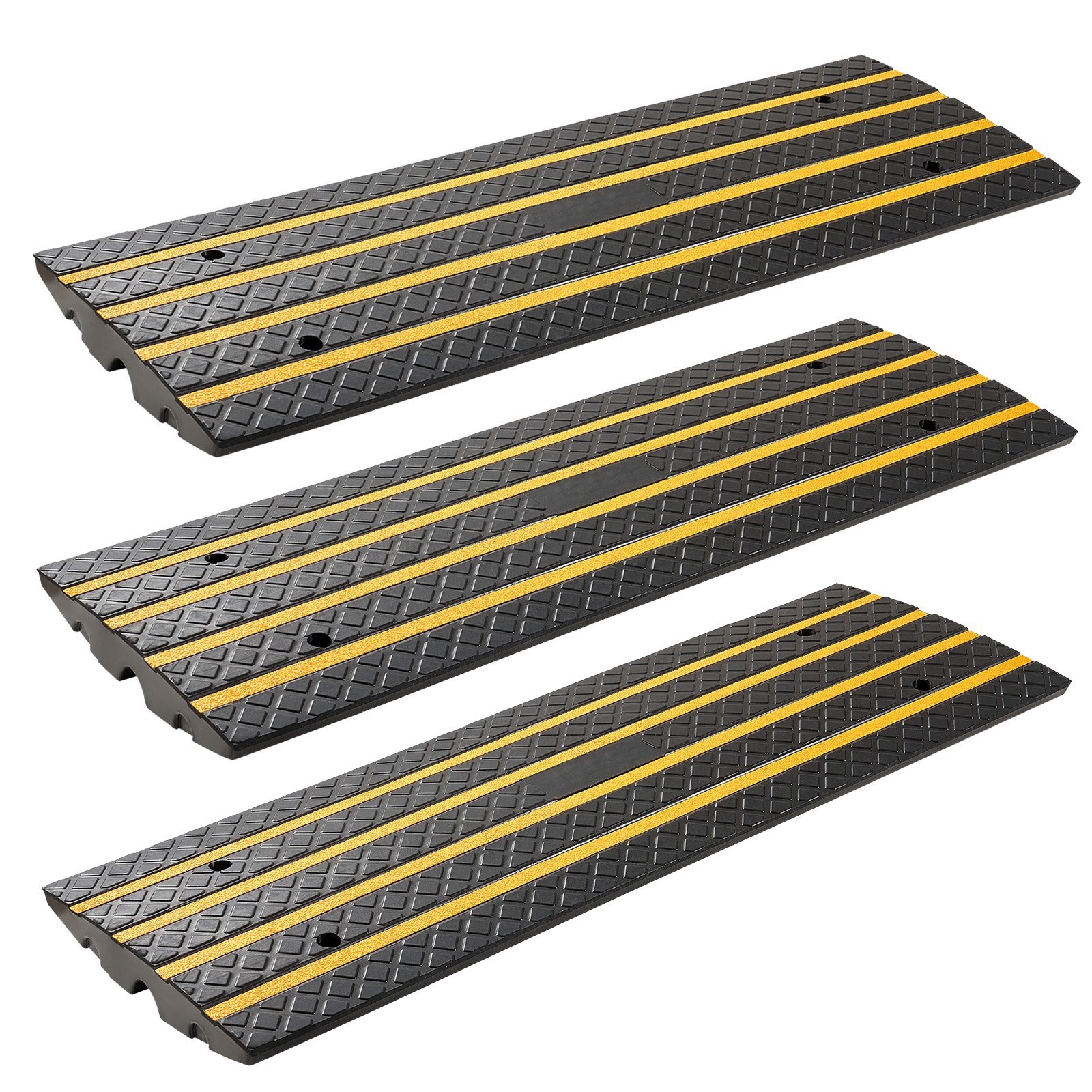 Car Driveway Rubber Curb Ramp, 33069 Lbs Load Capacity, 2.6 Inch Rise Curbside Bridge Ramp With Yellow Reflective Strips, Suitable For Loading Dock, Warehouse, Garage, Sidewalk (3 Pack)