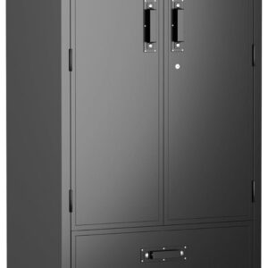 Rolling Storage Cabinet With 2 Doors And 2 Drawers, Metal Storage Cabinet With Doors And Shelves, Locking Steel Cabinet For Warehouse, Home, Office Black