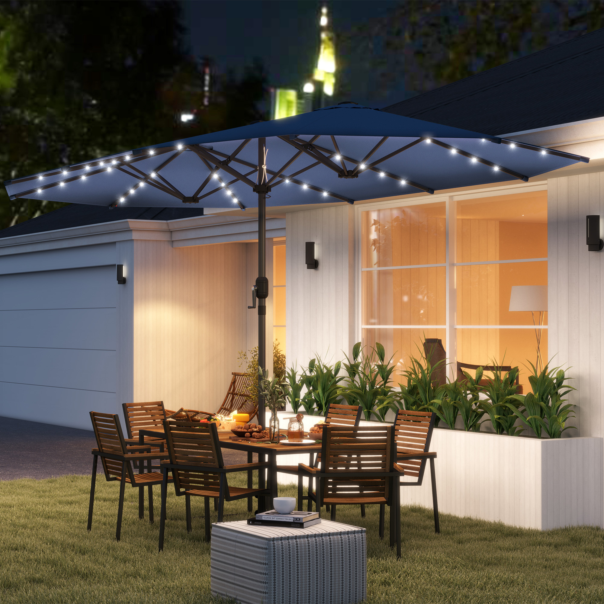 Garden Parasol, Double-Sided Sun Umbrella With LED Solar Lights, Patio Parasol For Outdoor, Blue - Image 5