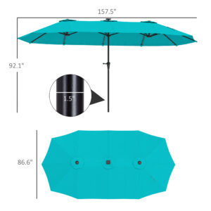 13ft Double-Sided Market Umbrella, Large Patio Umbrella With Solar Lights, Crank Handle For Garden, Pool, Yard, Blue