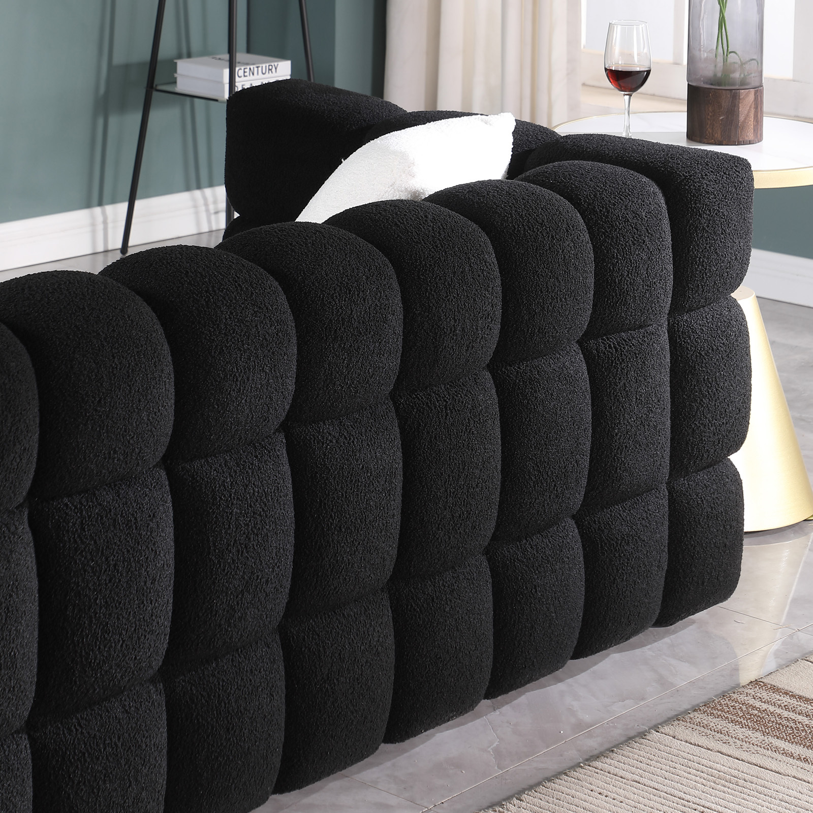 62.2length ,35.83inch Deepth ,human Body Structure For USA People, Marshmallow Sofa,boucle Sofa ,BLACK Color, 2 Seater - Image 2