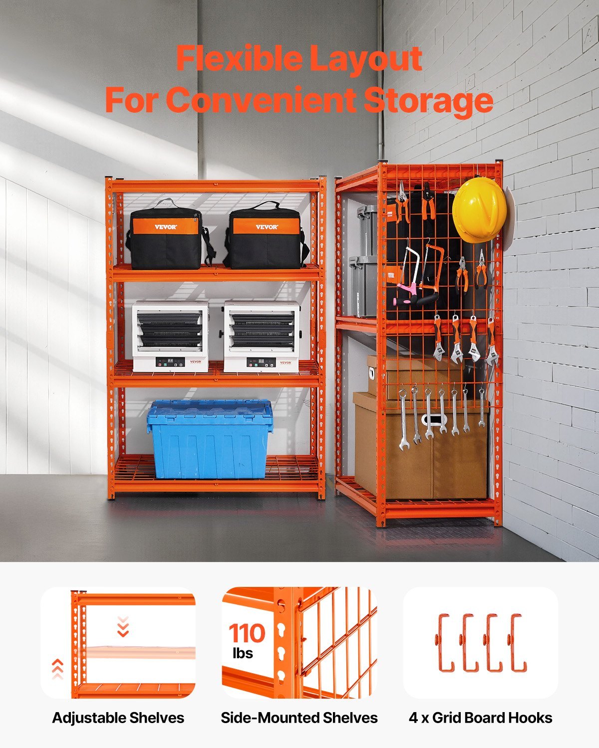 Storage Shelves, 2400 Lbs, 4 Tier Heavy Duty Garage Shelving, 20" D X 40" W X 60" H Adjustable Metal Shelves For Industrial Shelving Unit Utility Shelf, For Kitchen, Warehouse, Basement, Orange - Image 4