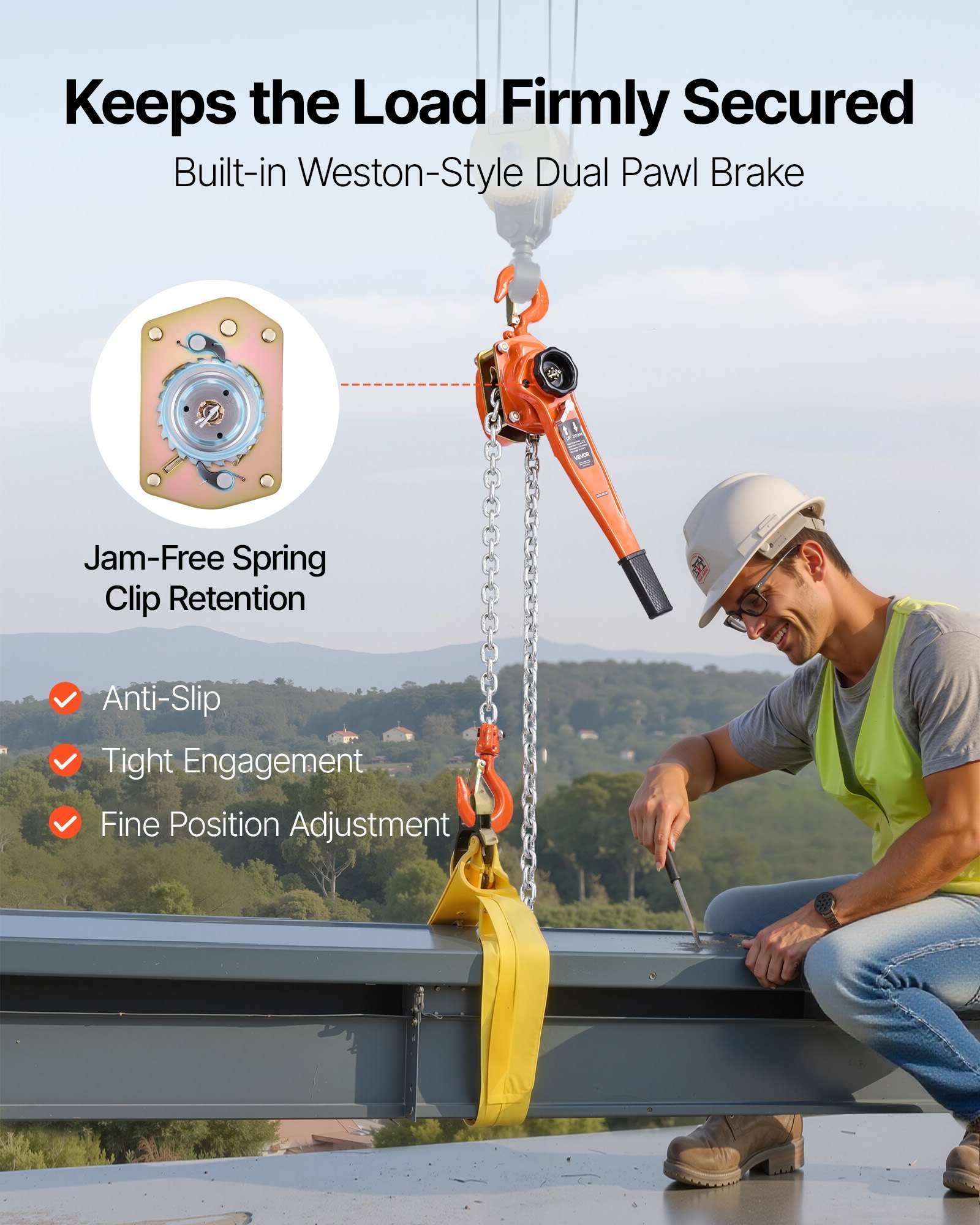 Manual Lever Chain Hoist, 3T 6600LBS Capacity Heavy Duty Come Along, 10FT Lift G80 Alloy Steel Chain With Dual Pawl Mechanical Brake,360°Rotating Hooks, For Warehouse Construction Garage - Image 4
