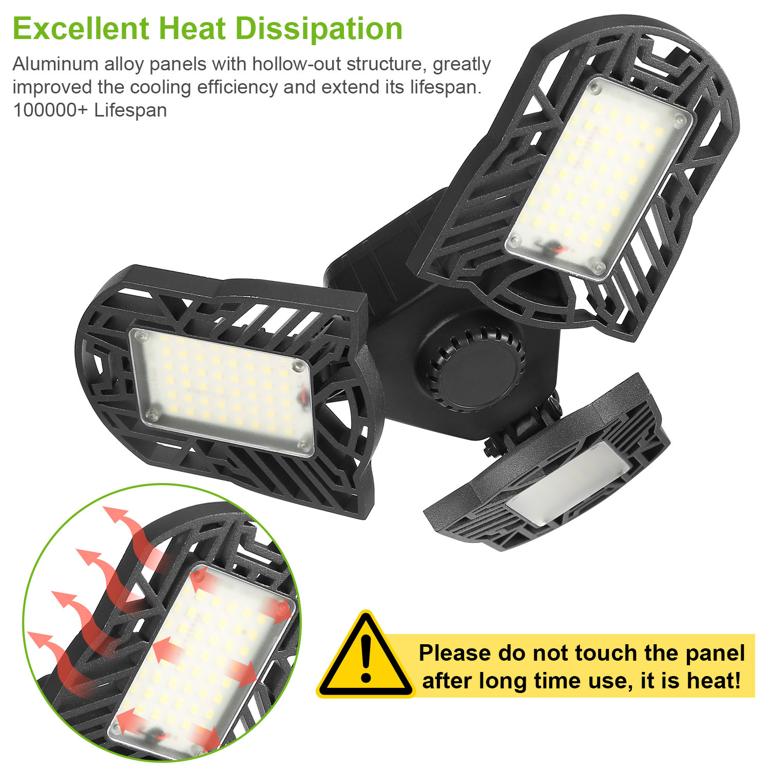 LED Garage Light E26 E27 80W 7000LM 6500K Garage Ceiling Light Deformable Workshop Lamp Die Cast Aluminum LED Ceiling Light Bulbs With 3 Adjustable Panels For Barn Shop Warehouse Workshop C - Image 2