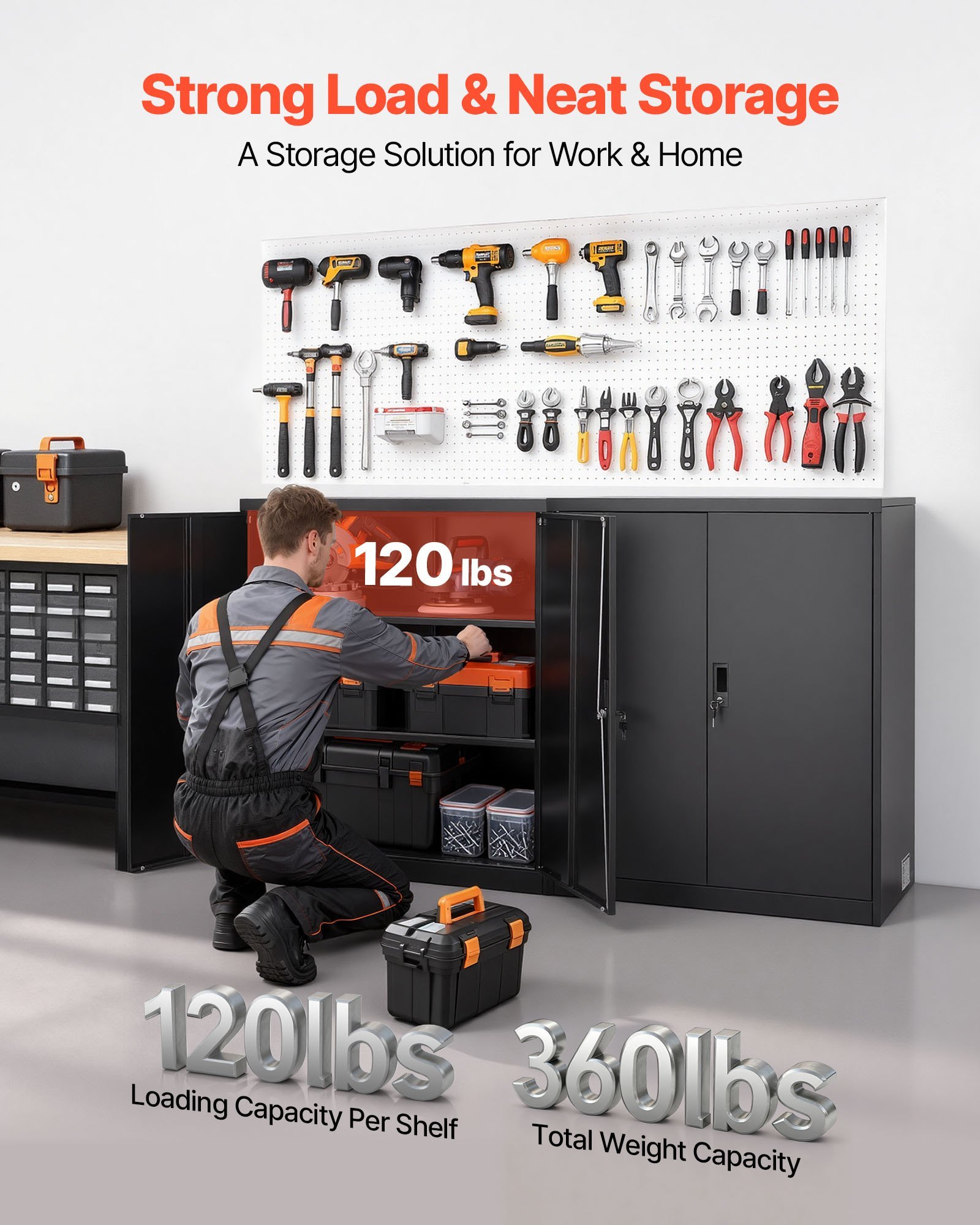 Metal Storage Cabinet, 41.7 In Steel Garage Cabinet With 2 Adjustable Shelves, 2 Magnetic Doors & 2 Keys, 3 Tiers Lockable Tool Storage For Pantry, Warehouse, Basement, Office, Black - Image 4