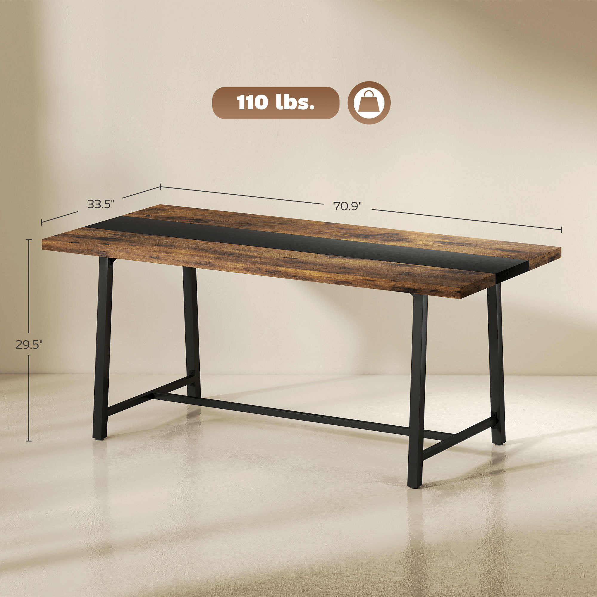 Industrial Kitchen Table For 8 People, 70.9 Long Dining Table With Large Tabletop And Steel Legs For Dining Room, Brown - Image 4