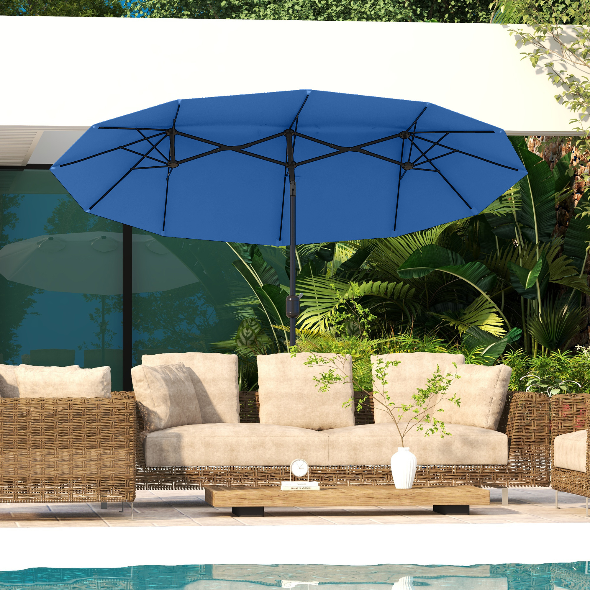 Double-sided Patio Umbrella, 9.5 Outdoor Umbrella With Push Button Tilt And Crank, 3 Air Vents And 12 Ribs, Navy Blue - Image 5