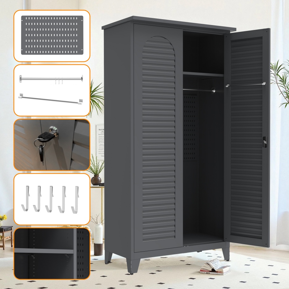 73'' Tall Metal Tool Storage Cabinet, With Ample Storage Space For Garage,Warehouse,Garden,Office, Living Room,Bathroom,Utility Room Slate - Image 5