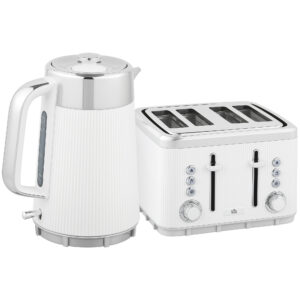 Electric Stainless Steel Kettle And Toaster Set, 3000W 1.7L UK Strix Thermostat Fast Boil Kettle W/ Limescale Filter, Cool Touch Body, 4 Slice Toaster With 7 Browning Levels, Crumb Tray, White