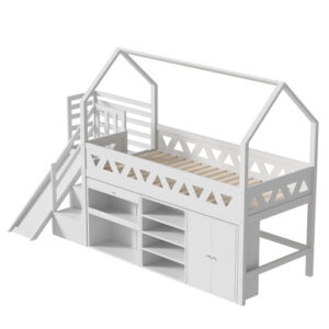 Children's Single Bed With Slide & Stairs - Multifunctional Solid Wood Bed Frame With Storage Drawers, Magnetic Locker Door - White  90x190cm, No Mattress Included, UK Single Size