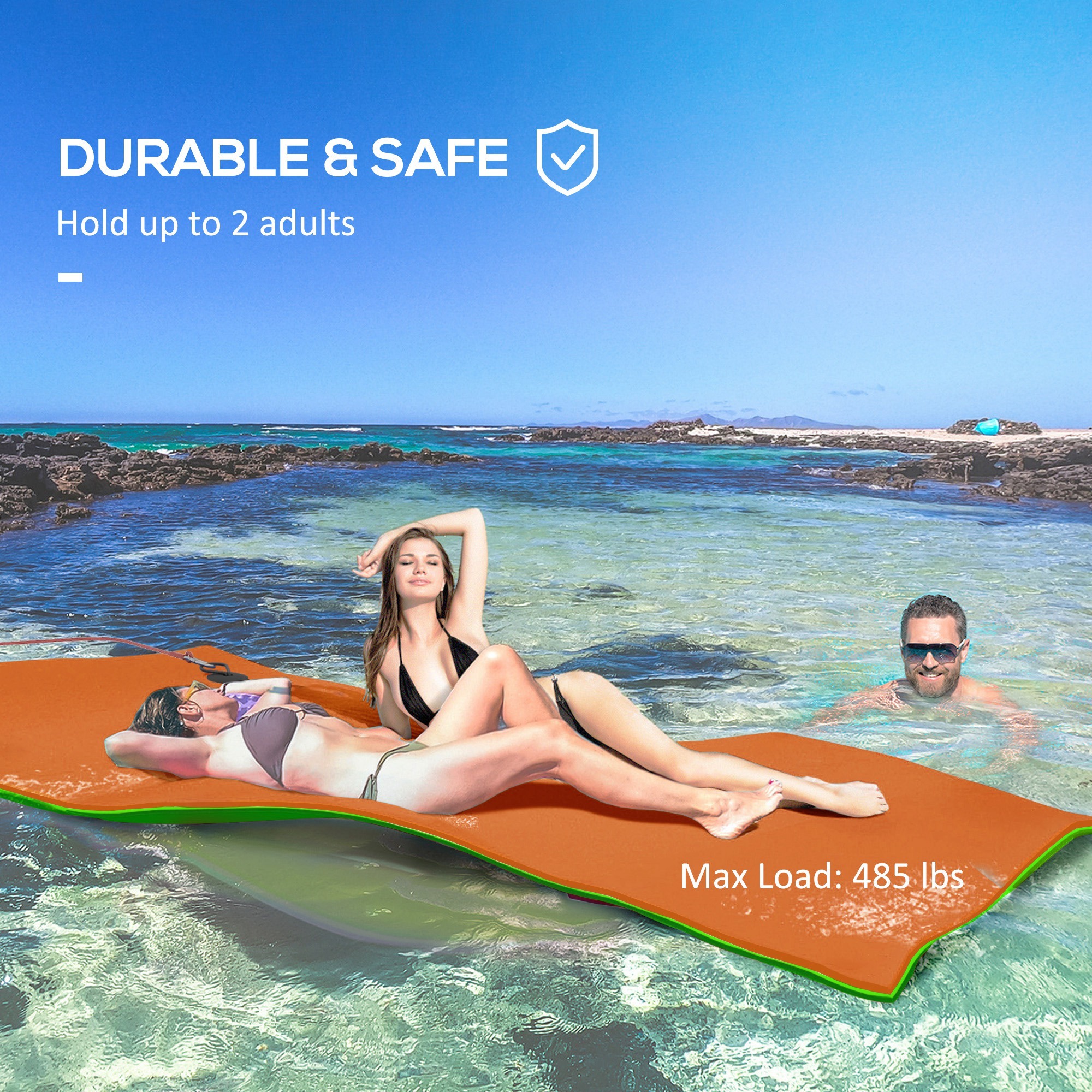 9 X 6 Lily Pad Water Mat For 2 Adults, Floating Water Pad For Lake, Pool, Ocean, Beach, And Boating, Orange - Image 3