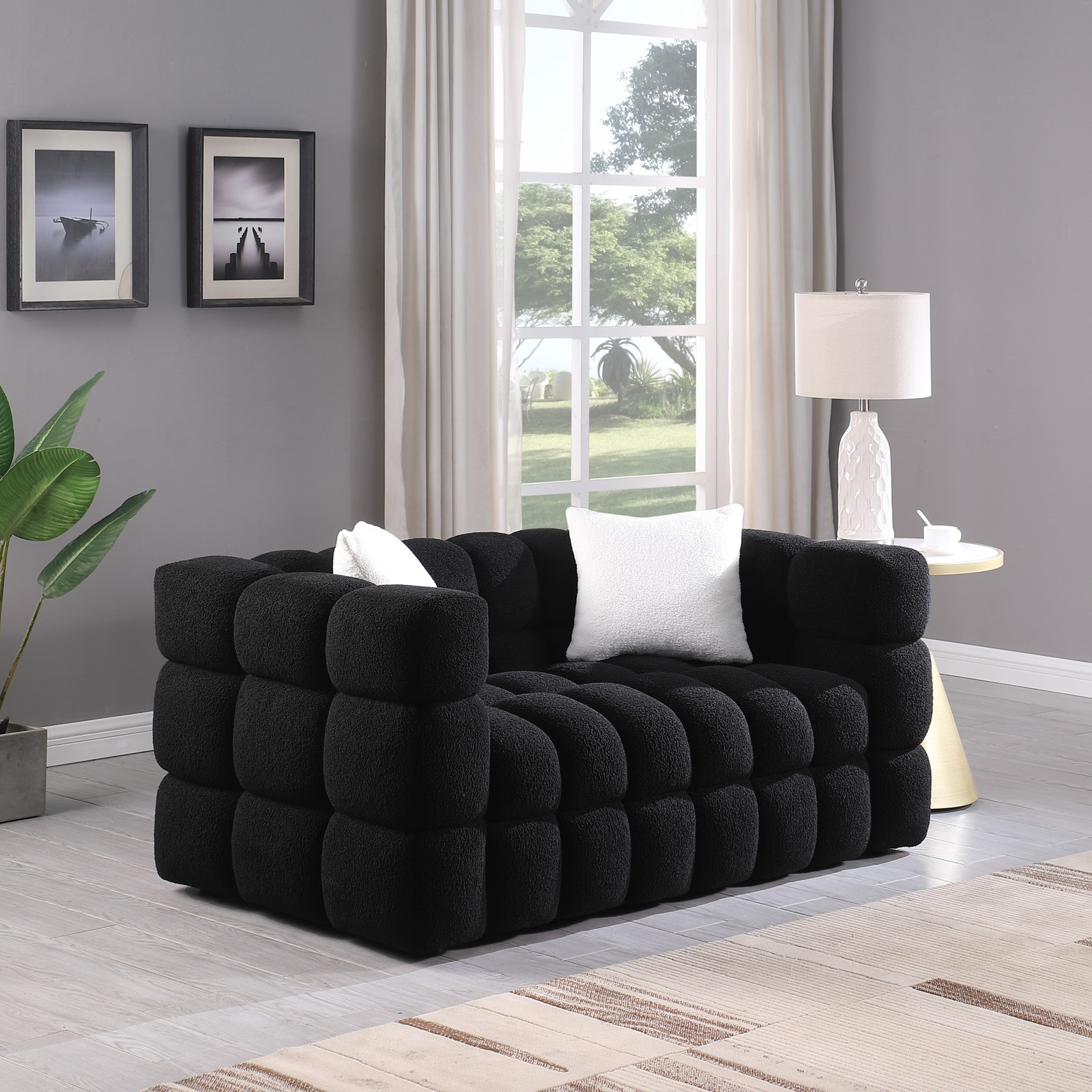 62.2length ,35.83inch Deepth ,human Body Structure For USA People, Marshmallow Sofa,boucle Sofa ,BLACK Color, 2 Seater - Image 9