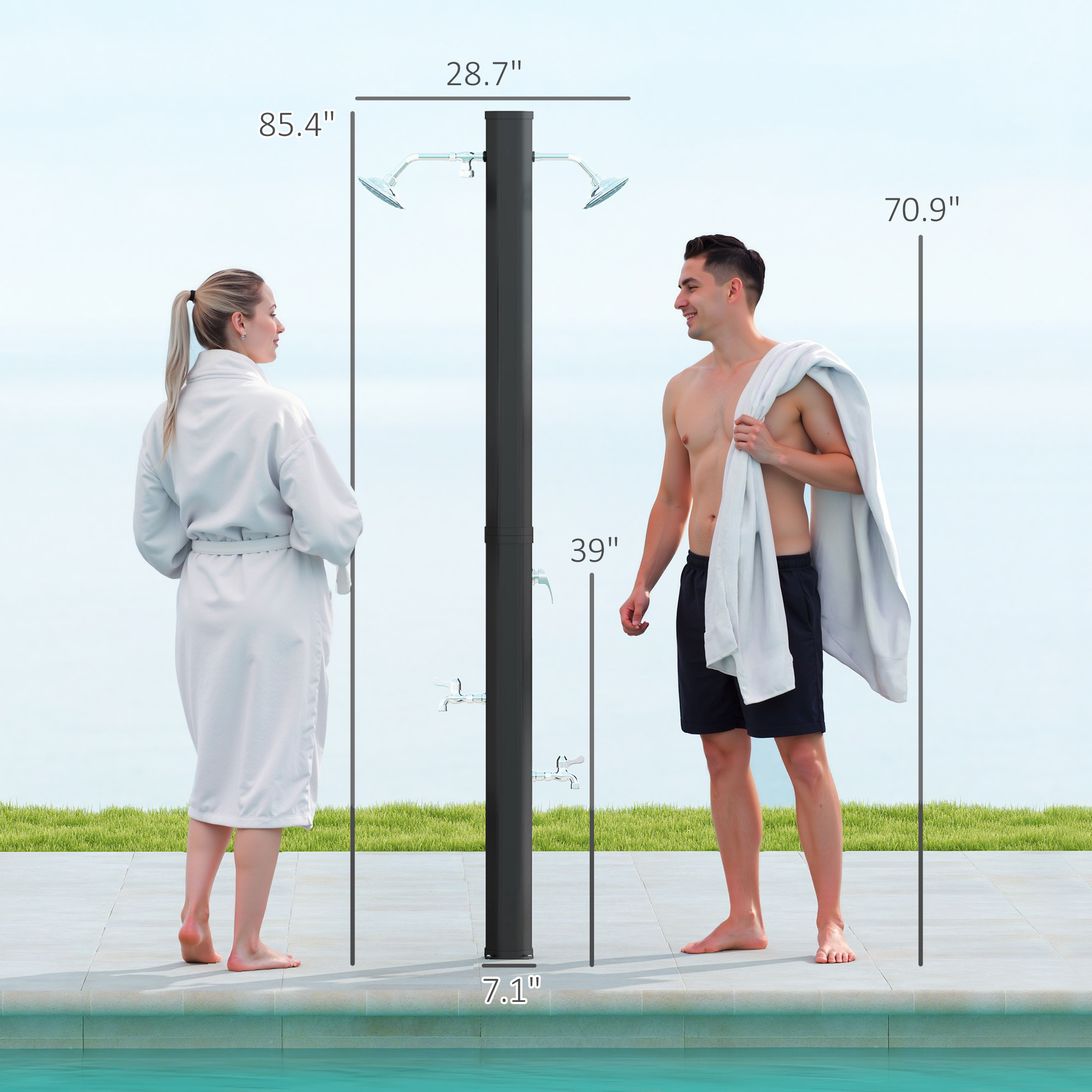 9.2 Gallon Slolar Heated Outdoor Shower With 2 Free-Rotating Shower Heads And Foot Showers For Poolside Beach Spa, 7.1ft - Image 5