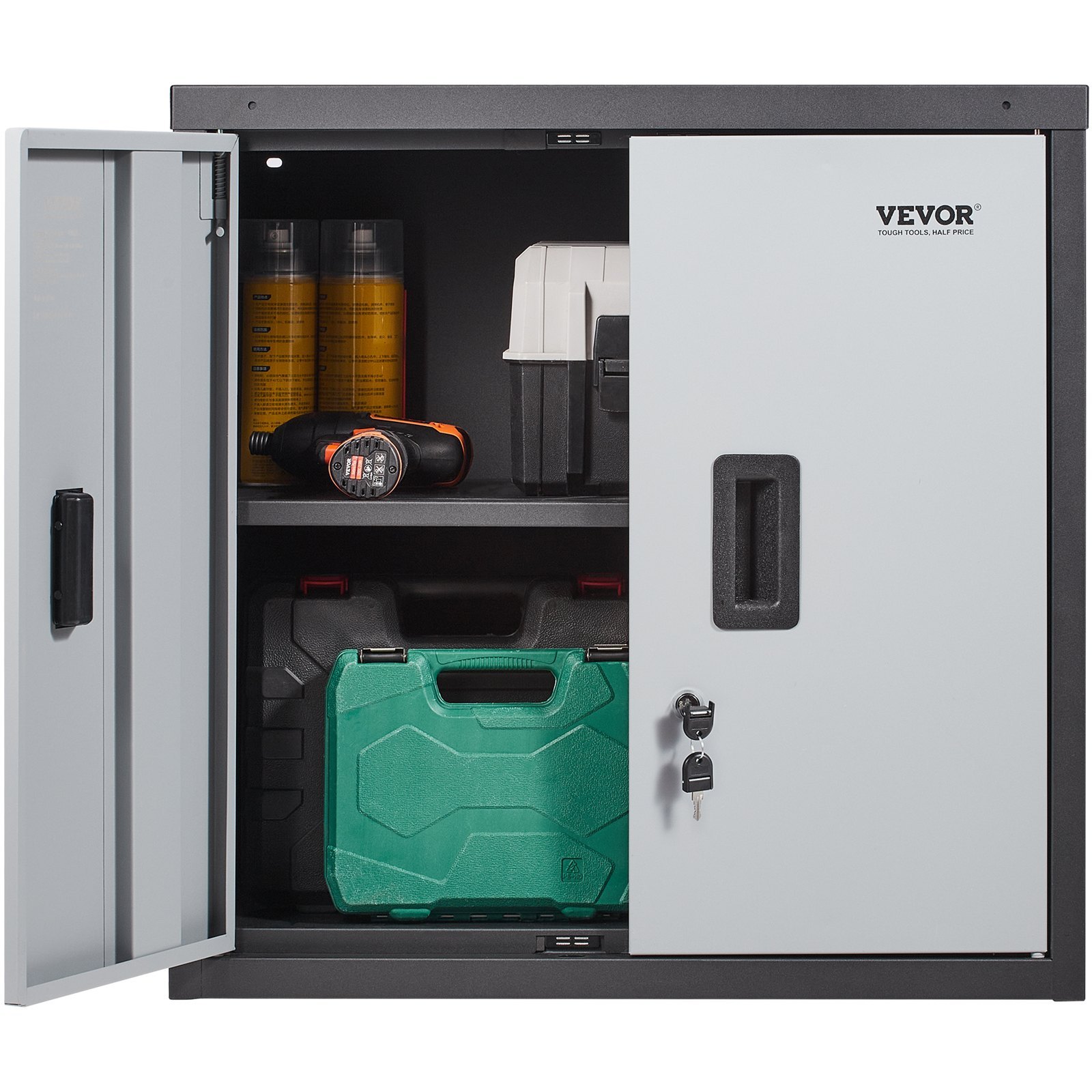 Foldable Wall Cabinet, Metal Garage Locker Mounted 660 Mm Small Tool Chest 108.8 Kg Loading Capacity Adjustable Shelf Magnetic Door File For Warehouse Office Home Black