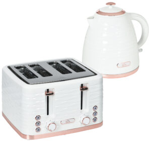 Kettle And Toaster Sets, 3000W 1.7L Rapid Boil Kettle & 4 Slice Toaster With 7 Browning Controls, Defrost, Reheat And Crumb Tray, UK Otter Thermostat, Cream White