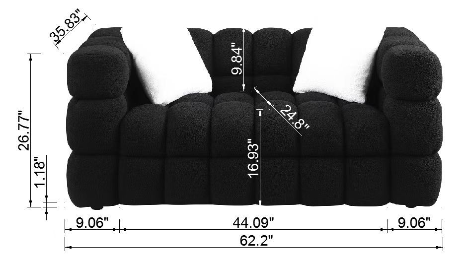 62.2length ,35.83inch Deepth ,human Body Structure For USA People, Marshmallow Sofa,boucle Sofa ,BLACK Color, 2 Seater - Image 6